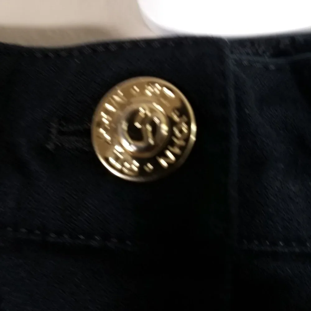 St.John Pants Women 12  Navy Stretch Cotton Gold Hardware Trouser Marie Gray
